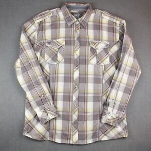 BKE Athletic Fit Pearl Snap Shirt Mens Size XXL Gray Yellow Long Sleeve Cotton